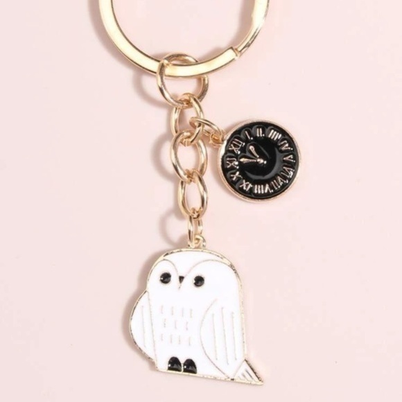 Clock and Owl Charm Keychain Golden Elegant Gift - Picture 3 of 5